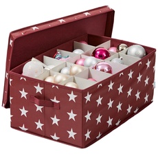 LOVE IT STORE IT Aufbewahrungsbox für Weihnachtskugeln - Verpackung für Weihnachtskugeln - Verstärkt mit Karton - 30 Fächer - Rot mit Sternen - 58x36x25 cm