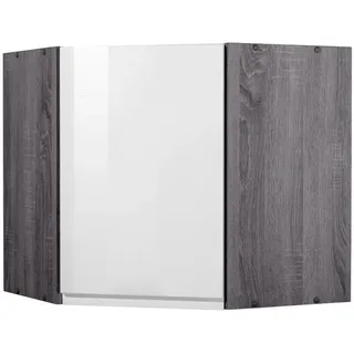 Held Eckoberschrank , Grau, Weiß Hochglanz , Holzwerkstoff , 60x57x60 cm , hängend , Küchen, Küchenmöbel, Küchenschränke, Küchenoberschränke