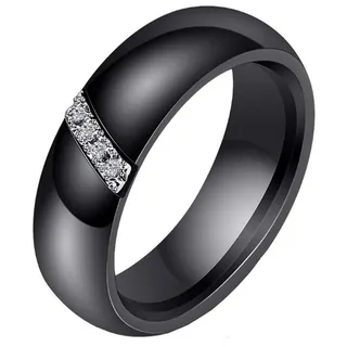 HIJONES Damen 6MM Weiß & Schwarz Keramik Ring Einfach mit Zirkonia Engagement Hochzeit Band Single Schwarz Größe 60
