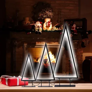 Carlo Milano Deko Baum: 3er-Set Design-Metall-Weihnachtsbäume, 36 cm, 46 cm & 70 cm Höhe, USB (LED Tanne, Weihnachtsdeko modern, Winter)