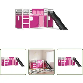 The Living Store Etagenbett mit Rutsche und Gardinen Rosa 80x200 cm - Rosa