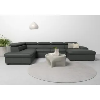 Wohnlandschaft HOME AFFAIRE "Alberto U-Form", grau (anthrazit), B:350cm H:73cm T:228cm, Luxus-Microfaser in Lederoptik (100% Polyester);Microfaser in Antiklederoptik (100% Polyester);Luxus-Microfaser Vintageoptik (100% Polyester);Luxus-Microfaser weich (90%Polyester 10%Polyamid), Sofas, Wohnlandschaft, mit Kopfteilverstellung, wahlweise mit Bettfunktion