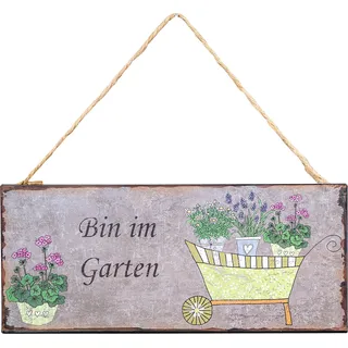 Gartenschild L30cm Bin im Garten Spruch Metall Wandbild Garten Deko Wandbild Wanddeko Türschild Schild Metallbild