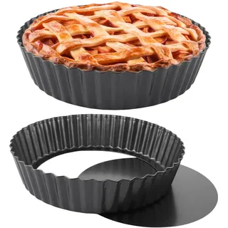 LOPYXBR 2 Stück Tarteform mit Hebeboden Set, 24x5 cm Antihaft Quicheform, Tarte Form Rund, Quiche Backform mit Hebeboden, Tortenbodenform für Tarte, Quiche, Pie