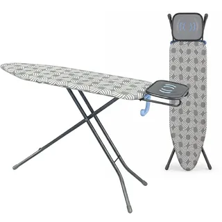 Relaxdays Bügelbrett für Dampfbügeleisen, 122 x 38 cm, höhenverstellbar, klappbar, Bügelstation - Haken,