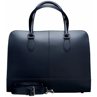 Su.B Laptoptasche 13 Zoll und 14 Zoll für Damen, Umhängetasche aus Spaltleder mit Schulterriemen und Kofferband, Hergestellt in Italien - Dunkelblau