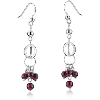 Materia Damen Ohrhänger lang silber - 925 Sterling Silber Ohrrringe Kugel echte Granat Edelsteine inkl. Schmuck Schachtel #SO-84