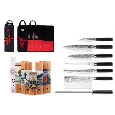 KOTAI 8-teiliges Set: 6 Messer (Allzweckmesser + Santokumesser Gyuto Sockennetz Brotmesser Zerkleiner) Messertasche aus 100% Baumwolle Schleifgewehr, KT-CS-010