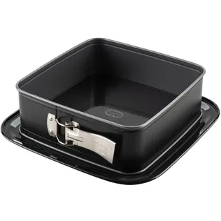 Dr. Oetker Quadratische Springform mit Emaille-Servierboden – Perfekt für Kuchen und Torten, 24 x 24 , Antihaft, Hitzebeständig, Schwarz/Silber