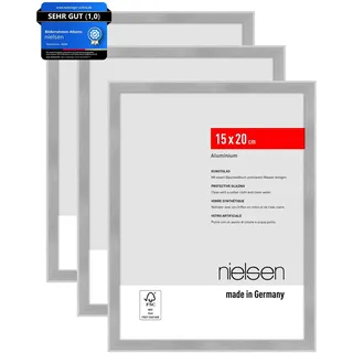 nielsen Bilderrahmen, 15 x 20 cm (3er Set), Aluminium, Silber matt, Fotorahmen zum Auftstellen im Hoch- & Querformat, bruchsicheres Kunstglas, Atlanta