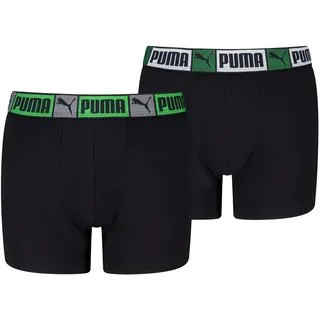 Boxershorts PUMA "PUMA BOYS LOGO BLOCK ELASTIC BOXERS", Jungen, Gr. 122/128, schwarz, grün, Single Jersey, Obermaterial: 95% Baumwolle, 5% Elasthan, körpernah, Unterhosen Boxershorts, mit Logobund