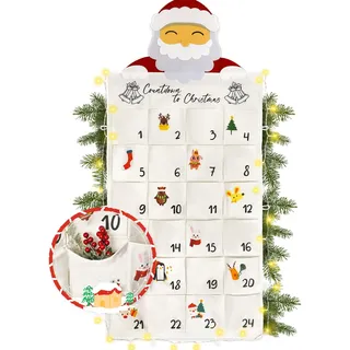 Adventskalender zum Befüllen, Adventskalender 2024, 24 Fächer, aus Stoff, Weihnachtskalender zum Aufhängen, Weihnachtsdekoration