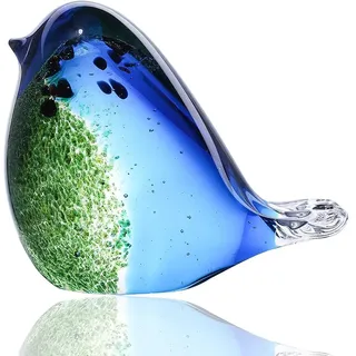H&D Moderne Glas Vogel Figure Kreative Skulptur Deko Tier Skulptur aus Glas Blaugrüner Vogel mit Geschenkbox