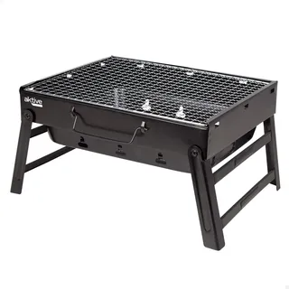 AKTIVE 63031 Tragbarer Holzkohlegrill aus Stahl schwarz und rechteckig, zusammenklappbar, Maße 35 x 27 x 20 cm, mit Griff, leicht zu transportieren, Campinggrill, Terrasse, Balkon