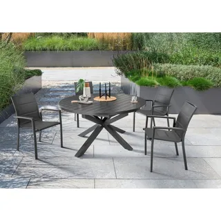 Destiny Garten-Essgruppe »COSTA ARONA«, (Set, 5 tlg., 1 Ausziehtisch, 4 Stapelsessel), (Set, 9-tlg., 4 Sessel, 1 Tisch ausziehbar Ø 120/170x75cm) Aluminium grau