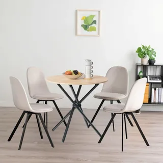 FurnitureR Runder Esstisch mit 4 Stühlen, Esszimmer Set für Küche, Wohnzimmer, Balkon - Zedernfarbe-Schwarze+Weiße-Drehbare