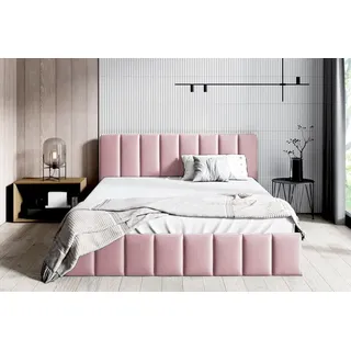 BETTSO Doppelbett Polsterbett Bett mit Kopfstütze und Bettkasten NINA 160 x 200 cm Rosa - Rosa