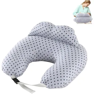 TOPCHANCES Stillkissen Stillkissenbezug Aus 100% Baumwolle,Stillkissen Klein Für Baby,Motherhood Stillkissen Atmungsaktives,Herausnehmbares Und Waschbares Stillkissen(Grauer Stern 65×55cm)