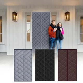 Wärmeschutzvorhang Magnetisch - Thermo Türvorhang - Kälteschutz für Türen Im Wintern - Wasserdicht Wärmeisolierend - Baumwolle Vorhang für Schlafzimmer, Küche, Balkon 80-260cm(Gray,90x210cm)