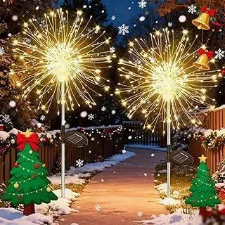 Gartendeko Solarleuchten 2 Stück 120 LED Weihnachtsbeleuchtung Solar, 8 Modi Feuerwerk Gartenleuchten, IP65 Wasserdicht Pusteblume Gartenstecker Solarlampen für Außen Balkon Terrassen Deko