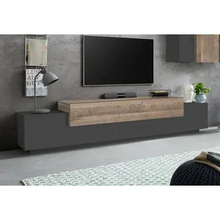 Dmora - TV-Schrank Nico, niedriges Wohnzimmer-Sideboard, Fernsehständer-Basis, 100% Made in Italy, 240 x 45 x 52 cm, Anthrazit und Ahorn,