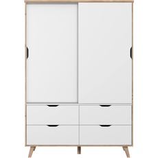 Bild von VANKKA Kleiderschrank mit 2 Türen und 4 Schubladen, Holzwerkstoff, Planked Eiche / Weiß, 139.4 x 201.5 x 52.7 cm