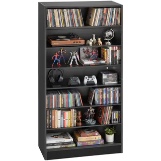 VEVOR DVD-Regal mit 7 Fächern, Medienregal Standregal 70 x 30 x 140 cm, Platzsparendes Aufbewahrungsregal für CDs DVDs Bücher Spiele-Discs, Bücherregal für Wohnzimmer/Homeoffic/Aufnahmeraum, Schwarz