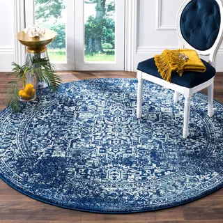 Teppich SAFAVIEH Traditionell Wohnzimmer, Esszimmer, Schlafzimmer - Evoke Collection, Kurzer Flor, Marine und Elfenbein, 160 x 160 cm