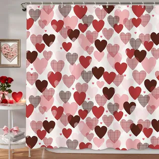 MEHOFOND Valentinstags-Duschvorhang, rot-rosa Herzen, Duschvorhang für Valentinstag, Badezimmerdekoration, Sweetheart, Badezimmervorhänge, waschbar, strapazierfähiger Stoff, 183 x 183 cm