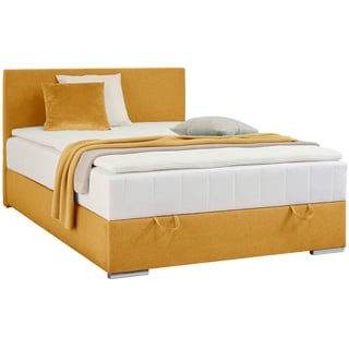 Carryhome Boxbett , Gelb , Textil , H3 , 90x200 cm , Topper durchgehend, in verschiedenen Größen erhältlich, Matratze durchgehend , Schlafzimmer, Betten, Boxspringbetten