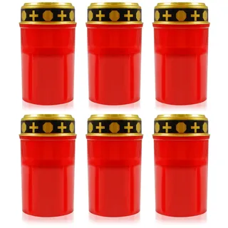 com-four® 6x LED Grablicht - LED Kerze Ewiges Licht - Rote Grabkerze mit Flackereffekt (06 Stück V1 - batteriebetrieben)