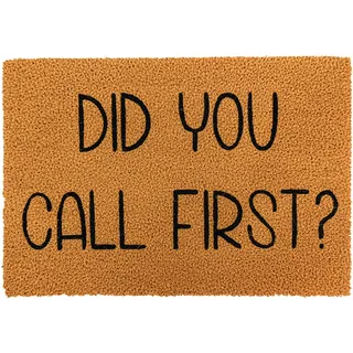 Relaxdays Fußmatte Kokos 60x40 Türvorleger Did You Call First, rutschfest, wetterfest, Fußabstreifer innen, außen, Natur