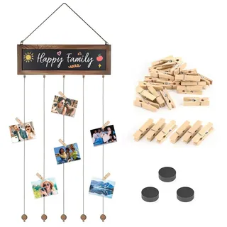 HMCEY Fotovorhang mit 30 Holzklammern,Foto Collage Wand Hängend,Bilderrahmen zum Aufhängen mit Schnur,Fotogirlande Fotowand,Fotoseil mit Klammern Kinderzimmer für Fotogeschenke, Wanddekoration