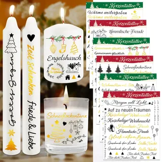 Leesgel 6 Stück Kerzentattoos Weihnachten, Wasserschiebefolie Wassertransferdruck, Kerzenaufkleber Folie Weihnachten, für Stab und Stumpenkerzen, Glas, Tasse, DIY Kerzen, Kerzen Deko, Geschenke
