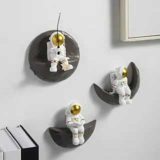 AWNR Astronaut Wanddekor 3er Set Weltraum Thema Dekorationen Wandbehang Skulpturen Raumdekor für Moderne Wohnkultur Raumfahrer 3D Wanddekoration für Schlafzimmer Kinderzimmer Wohnheim