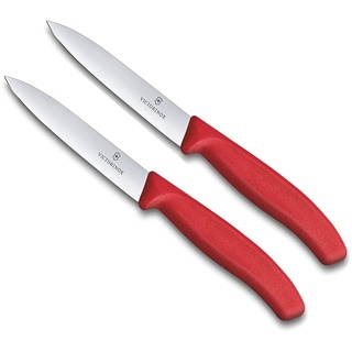 Victorinox 2-tlg Gemüsemesser Set Swiss Classic Rot – 10 cm ohne Wellenschliff – Tomatenmesser