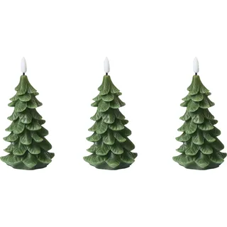 BELIANI LED-Kerzen 3er Set Grün Echtwachs Tannenbaum mit Flackernder Flamme Flackerlicht Batteriebetrieben Indoor Weihnachtsbeleuchtung LED-Stumpenkerzen - Grün