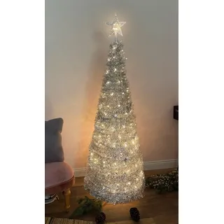 Pop Up Tannenbaum mit LED Beleuchtung - silber / 150 cm - mit integrierter 120 LED Lichterkette - Silber