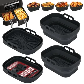 Alyvisun 4 Stück Airfryer Silikon Basket Wiederverwendbar Backform Air Fryer Silikonformen Rechteckig Einsatz Heissluftfritteuse Zubehör Mold, Silicone, Schwarz