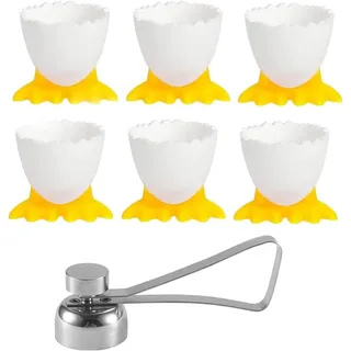 LATRAT Eierbecher Eieröffner Set, Eierständer und Edelstahl Eiöffner, Cartoon Eierständer Egg Cup Kinder Frühstücks Eierbecher Eierhalter Eierständer in Küche für Gekochte Eier (7)