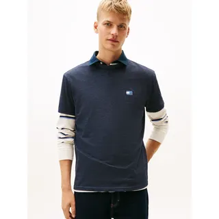 T-Shirt TOMMY JEANS "TJM REG BADGE", Herren, Gr. L, schwarz night navy htr, Single Jersey, Obermaterial: 60% Baumwolle, 40% Polyester, regular fit normal, Rundhals, Shirts T-Shirt, Rundhals, Jersey, meliert, regular fit