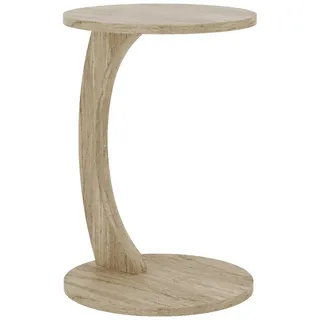 [en.casa] en.casa Beistelltisch, »Holeby« C-Form mit 4 Rollen rund 56 x Ø 38 cm Travertin braun