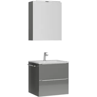 Nobilia Badezimmer , Edelstahlfarben, Schieferfarben , Metall , 2,2 Schubladen , G , 61 cm , Goldenes M, Made in Germany , Griffeauswahl, hängend, Zusatzausstattung erhältlich, Typenvielfalt , Badezimmer, Badmöbelsets & Badmöbelserien, Badmöbel-Sets