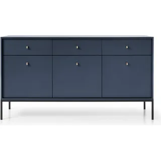 Moderne Kommode Highboard Sideboard Schrank, Goldene Türgriffe, Wohnzimmer, Esszimmer, Flur & Diele - 154 x 83 x 39 cm Melody III Dunkelblau + Schwarz - Dunkelblau