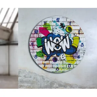 Casablanca Wanduhr, rund, "Wow", Graffitimotiv, MDF, mehrfarbig, , L. 2 cm, D. 33,8 cm 44387