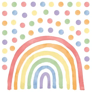 Wally Fox - Wandtattoo Kinderzimmer - Kinderzimmer Deko - Wandtattoo Kinderzimmer Mädchen - Wanddeko, Wandsticker Punkte, Kreise - Regenbogenfarbener, klassischer M+60 Stück Punkte/Tupfen