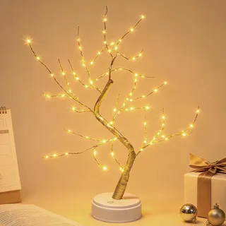 Kinamy LED Baum Lichter, Lichterbaum, Leuchtbaum Warmweiß Verstellbare Äste, 120 LED Baum Lampe Dekobaum Belichtet Baumbeleuchtung Innen Deko, Anschließen/Batteriebetrieben