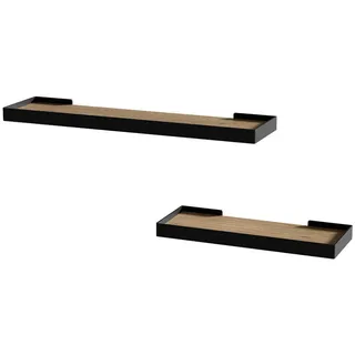 Vicco Wandregal Erni Schwarz/Eiche 60 x 3 cm 2er-Set , Holzwerkstoff , Rechteckig , 60x3x15 cm , Wohnzimmer, Regale, Wandregale