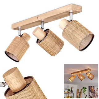 HOFSTEIN Deckenleuchte Kinnared, verstellbare Deckenlampe aus Holz/Metall/Bambus in Natur/Chrom, Leuchte im Boho/skandinavischen Design mit Lichteffekt, 3 x E14, Esszimmmer, Schlafzimmer, Wohnzimmer