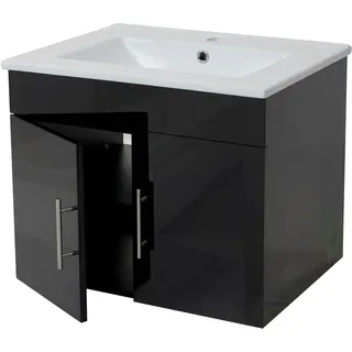 Mendler Waschbecken + Unterschrank HWC-D16, Waschbecken Waschtisch, FSC®-zertifiziert, hochglanz 60cm - schwarz